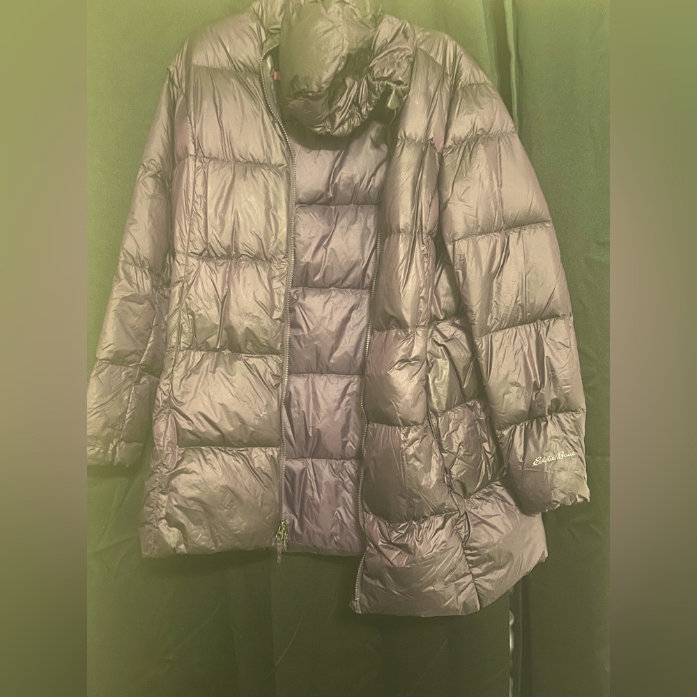 Purple Eddie Bauer down winter jacket with hood